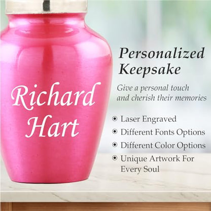 The Loving Memorial Small Keepsake Urns for Human Ashes Set of 4 - Mini Cremation Urns with Velvet Pouches and Gift Box - Pink Rose Engraved Sharing Memorial Urns