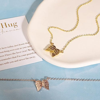 GINAZL Angel Wings Memorial Necklace Sympathy Gifts for Loss of Loved One Bereavement Gift Memorial Gifts for Loss of Dad Mom - style: Little Hug