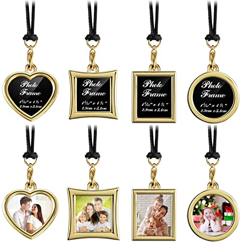 Hicarer 4 Pcs Car Rearview Mirror Hanging Ornament Picture Photo Keychain Frame Metal Locket with 4 Pcs Wax Rope - color: Gold