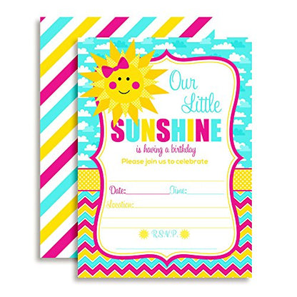 Amanda Creation Ray of Sunshine Girl Birthday Party Fill In Invitations, set of 20 including envelopes - style: Ray of Sunshine Girl
