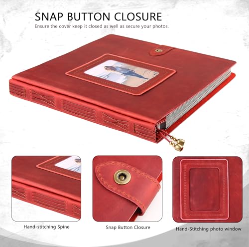 Leather photo Album Self Adhesive Pages, Handamde Leather Scrapbook Photo Album, Wedding Family Album, Holds 3x5, 4x6, 5x7, 6x8, 8x10 Photos - Wine - color: Wine, size: 13.58x13x1.3
