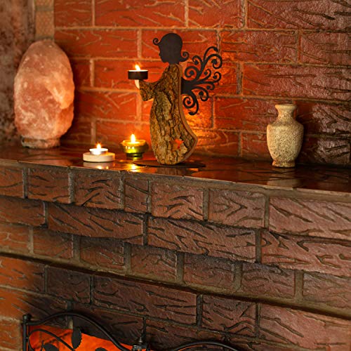 Wood Angel Tealight Candle Holder - Handcrafted Wooden Angel Candle Holder in Memory of Loved One - Guardian Angel Candlestick Holders - Angel Statues Memorial Gifts for Loss of Loved One