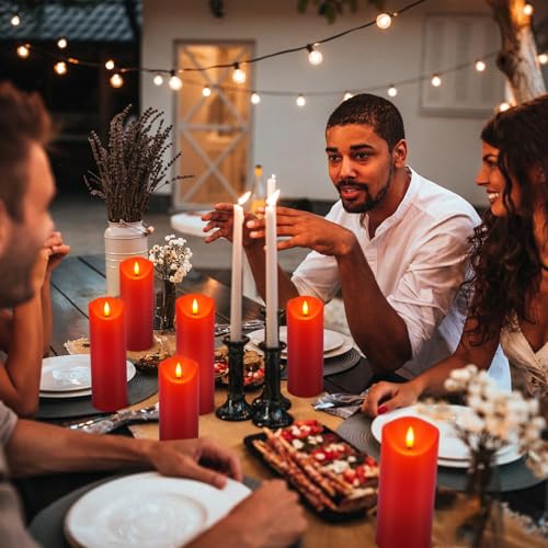 fclayvts 24 Pack Red LED Candles with Remote & Timer - Flameless Pillar Candles with 3D Flickering Flame, Battery Operated for Christmas Tree, Table Centerpieces, Party Decor - size: 24-Pack-Red