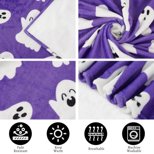 Halloween Blanket Cute Ghost Throw Blankets Gifts for Women Men 50"X60" - color: Purple Ghost