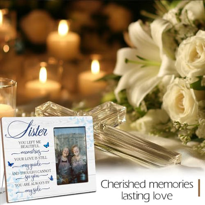 Sister Memorial Bereavement Wooden Picture Frame Gifts for Loss of Sister, Always By My Side Sympathy Gifts, Fits 4x6 Photo Frame - color: Blue-sister