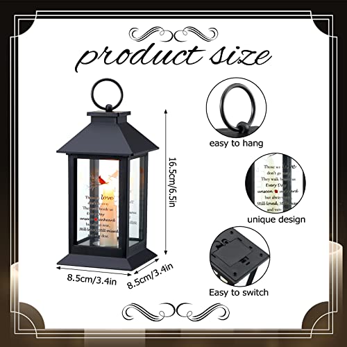 Kingdder 3 Pieces Memorial Lantern Sympathy Gifts Funeral Cardinal Lantern with Flickering LED Candle Black Bereavement Gifts in Memory of Loved One Candle for Loss Mom Mother Dad Father Husband