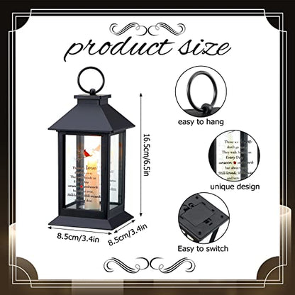 Kingdder 3 Pieces Memorial Lantern Sympathy Gifts Funeral Cardinal Lantern with Flickering LED Candle Black Bereavement Gifts in Memory of Loved One Candle for Loss Mom Mother Dad Father Husband