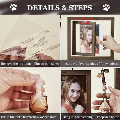 Pet Memorial Photo Frame 4x6, Loss of Cat Dog Sympathy Gifts for Friend Condolence Keepsake with Pet Hair/Ashes Remembrance Glass Bottle & Gift Box
