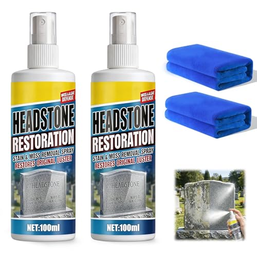 2PCS Headstone Restoration & Cleaning Spray, Effectively Removes Stains and Grime, Stone Cleaner Gravestone Cleaning Kit, Safe Headstone Restoration Cleaning Spray for Gravestones Monuments