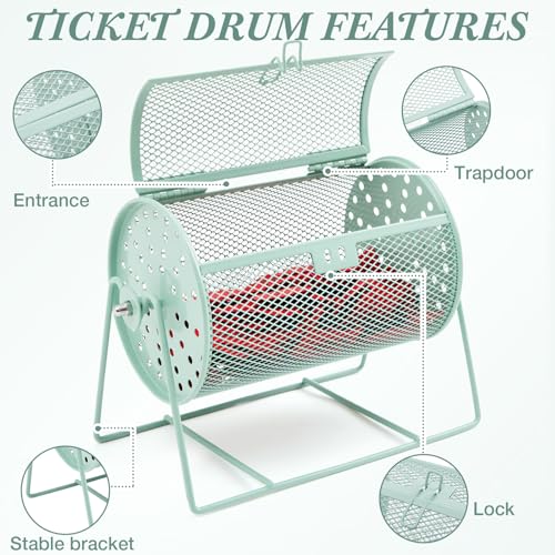 Teenyyou Raffle Drum, Holds 600 Tickets, Small, Integrated Rotary, Green | Metal Ticket Wheel Spinner with Stand, Raffle Ticket Cage for Games Events, Home Parties, School Rewards, 7.09 x 4.72 Inch - color: Green, size: 7.09" X 4.72", Small, style: Integr