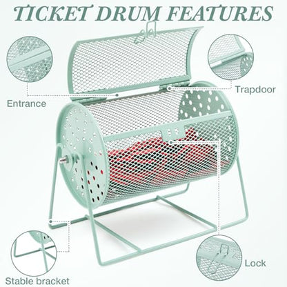 Teenyyou Raffle Drum, Holds 600 Tickets, Small, Integrated Rotary, Green | Metal Ticket Wheel Spinner with Stand, Raffle Ticket Cage for Games Events, Home Parties, School Rewards, 7.09 x 4.72 Inch - color: Green, size: 7.09" X 4.72", Small, style: Integr