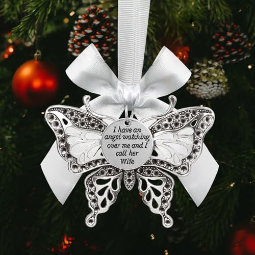 Butterfly Memorial Ornament - Christmas Tree Decor for Loss of Loved One, Etched Silver Keepsake in Memory of Sympathy Gifts(Wife) - color: Wife