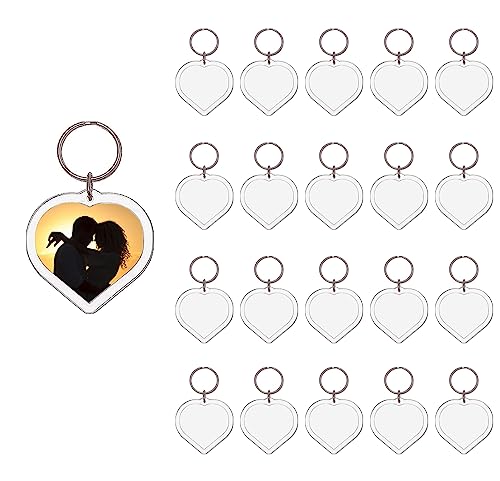 BetterJonny 20Pcs Acrylic Picture Keychain Blanks in Clear Acrylic Picture Frame Keyrings - color: Heart