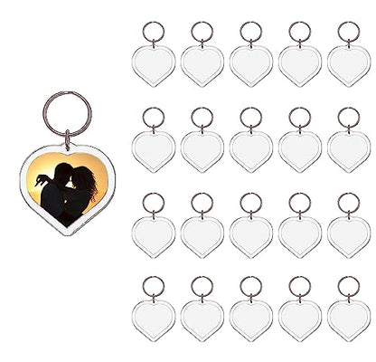 BetterJonny 20Pcs Acrylic Picture Keychain Blanks in Clear Acrylic Picture Frame Keyrings - color: Heart