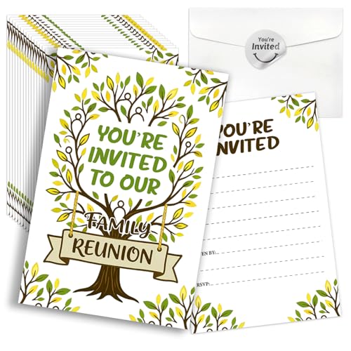 Family Tree Reunion Double-Sided Shaped Fill-In Invitations card 15 Sheets with Envelopes, for Family Gathering Birthday Party, Bridal Shower, Baby Shower, Wedding Invitation, Greenery Theme - style: Family Tree 05