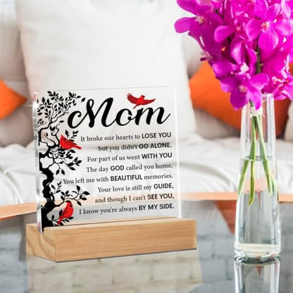 Mother Memorial Gifts in Loving Memory of Mom Desk Decor Sign | Sympathy Gift for Loss of Mom, Home Desk Decorative Sign, Clear, Acrylic, 4 x 4 Inches