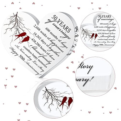 Qunclay 50th Years of Marriage Gift Wedding Anniversary Souvenir | Heart Marriage Keepsake Decoration, 50th Present for Couple Parent Women Mom Husband Wife He She Friend Grandparents - style: 50th