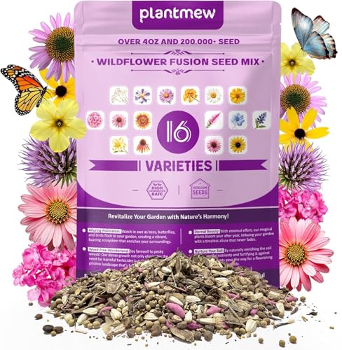 200,000+ Wildflower Seeds [4oz] 16 Variety Perennial Mix - Heirloom Seeds for Pollinator Gardens | Attracts Bees/Birds/Butterflies | High Germination Rate for Indoor & Outdoor - size: 16 Variety Perennial Mix