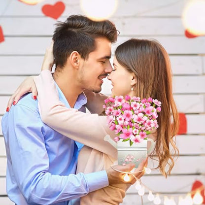 Pop Up Flowers Bouquet Birthday Card for Women | Romantic Gifts for Women, 3D Box Greeting Card with Cherry Blossom Bouquet in Watering Can for Anniversary, Valentine's Day - color: Cherry Blossom Watering Can