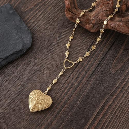 Personalized Heart Locket Necklace for Women Stainless Steel- Heart Necklace - color: Gold-G
