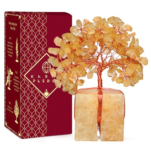 KARMAPLEDGE Chakra Tree of Life for Unique Gifts for Mom, Dad, Home and Office Decor, Handmade Citrine Healing Crystal Tree for Positivity, Money & Good Luck, Birthday Gifts for Women,Mens - color: 55 Citrine Crystal Base