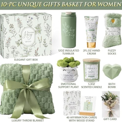 Get Well Soon Gift Baskets for Women Birthday Gifts Spa Self Care Package - color: Sage Green