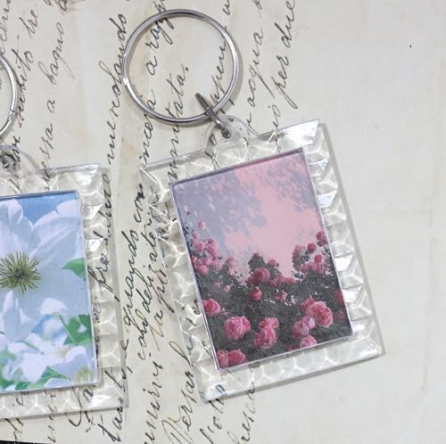 BetterJonny 20Pcs Acrylic Picture Keychain Blanks in Clear Acrylic Picture Frame Keyrings - color: Lace Rectangle