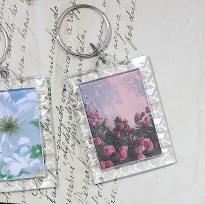BetterJonny 20Pcs Acrylic Picture Keychain Blanks in Clear Acrylic Picture Frame Keyrings - color: Lace Rectangle