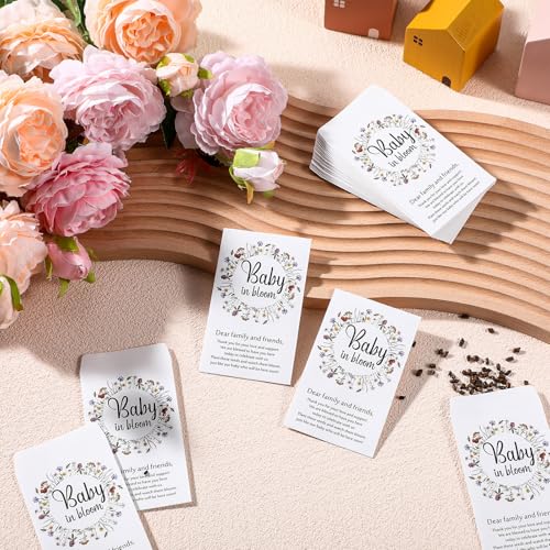 Fumete 100 Pcs Baby Shower Seed Packet Adhesive Envelopes, Colored Flowers - style: Colored Flowers