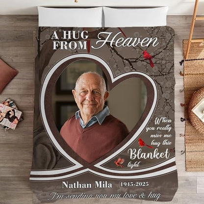 Custom Photo Memorial Blanket for Dad Mom Daughter Son Friend Sister - color: A Hug from Heaven 3