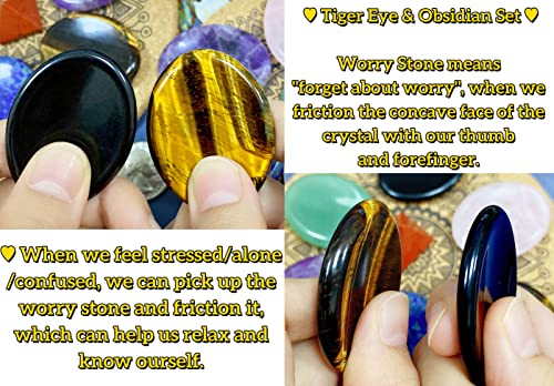 QINJIEJIE 2PCS Worry Stone for Anxiety Tiger's Eye Obsidian Stones - color: B-obsidian & Tiger's Eye