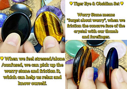 QINJIEJIE 2PCS Worry Stone for Anxiety Tiger's Eye Obsidian Stones - color: B-obsidian & Tiger's Eye