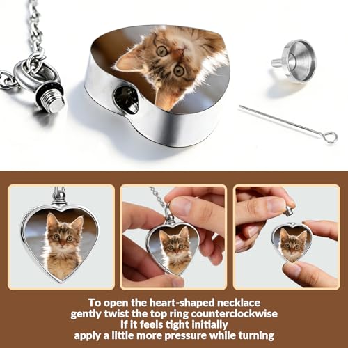 QYH Personalized Pet Ashes Necklace with Custom Photo and Engraving | Heart-Shaped Urn Pendant – Cremation Jewelry Keepsake for Dog and Cat Ashes, a Meaningful Memorial Gift for Pet Lovers - style: Cat Urn