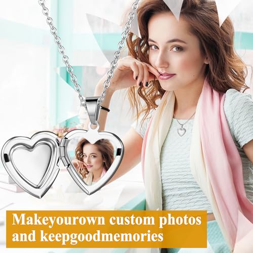 OIDEA Locket Necklace for Women: Gold Photo Lockets that Hold Picture Stainless Steel Necklace with Picture Inside Birthday Mothers Day Jewelry Gifts for Womens - color: heart - silver