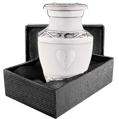 Olivia Memorials Small Urn for Ashes Women and Men - Mini Urns for Human Ashes Male or Female - White Mini Urns Angel Wings - Cremation Keepsakes Memorial Heart Urn for Mom Mother - color: Angel Wings - White, size: Keepsake - 1 Count