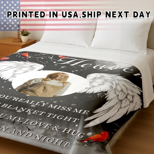 Arovene Ship Next Day, Custom Memorial Blanket with Photo - Printed in USA, A Hug from Heaven Blanket, Personalized Sympathy Gifts for Loss of Loved One Dad Mom Husband Wife Friend Dog Memorial Gifts - color: Style 04