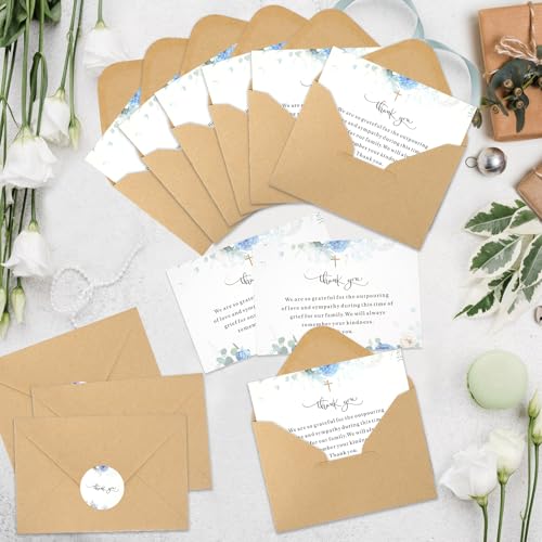 50 Set Funera Thank You Cards with Envelopes and Matching Seal Stickers,Sympathy Cards with Message Bereavement Sympathy Thank You Card for Funeral Family Friends Loved Ones（rose） - style: Rose