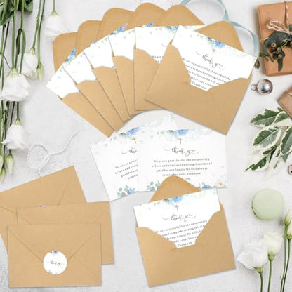 50 Set Funera Thank You Cards with Envelopes and Matching Seal Stickers,Sympathy Cards with Message Bereavement Sympathy Thank You Card for Funeral Family Friends Loved Ones（rose） - style: Rose