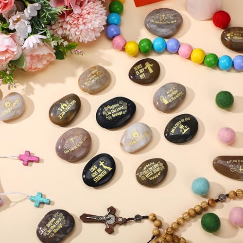 Yuntau 30 Pcs Bible Verses Stones Religious Crosses Stones 10 Different - style: Religion