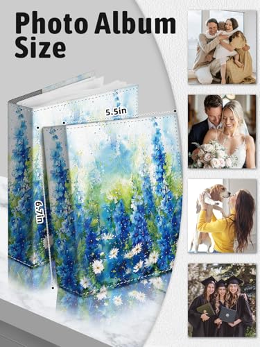 Photo Album 4x6, 56 Pockets Small Picture Book Blue Daisy Flower - color: Blue Daisy Flower