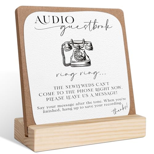 Guest Book Phone Sign, Wedding Signs for Ceremony and Reception, Bridal Shower Centerpieces for Tables, Marriage Reception, Bridal Shower Party Favors, Wedding Sign with Wooden Base - color: audio guestbook2