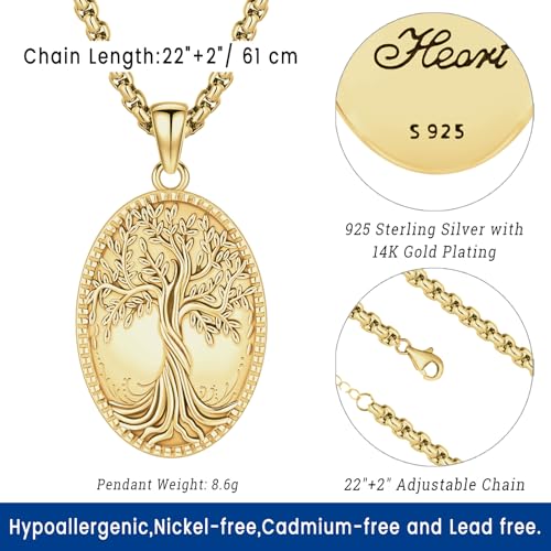 Picture Locket Necklace for Women Men Rose 14K Real Gold 925 Sterling Silver Jewelry Heart Locket Necklace that Holds Pictures Tree of Life Viking Wolf Celtic Knot St Christopher St Michael Pendant - color: I2-6-Tree of Life Locket-K Gold