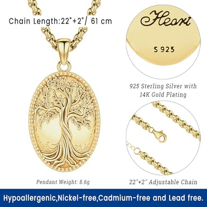 Picture Locket Necklace for Women Men Rose 14K Real Gold 925 Sterling Silver Jewelry Heart Locket Necklace that Holds Pictures Tree of Life Viking Wolf Celtic Knot St Christopher St Michael Pendant - color: I2-6-Tree of Life Locket-K Gold