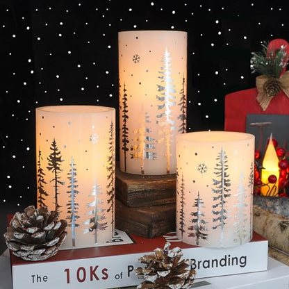 Crystal Club Christmas Flameless Candles, Holiday LED Candles - style: Silver Christmas Tree