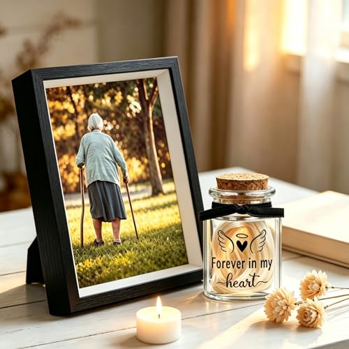 Personalization Memorial Photo Frame with Glass Keepsake Jar，Perfect for Preserving Loved One’s Hair & Memories，Sympathy Bereavement Gift - Holds 4x6 inch pictures (Black 3) - color: Black 3