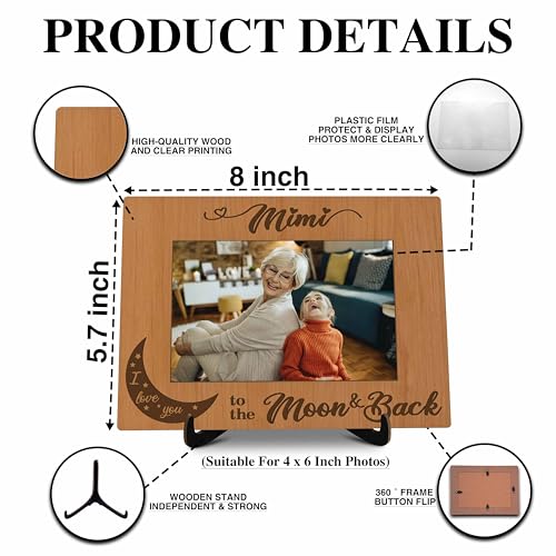 Grandma Pictures Frame, Mimi I Love You To The Moon & Back Photo Frame with Stand, Grandma Gifts From Grandson Granddaughter, Farmhouse Home Living Room Bedroom Office Decoration -a22 - color: Mimi