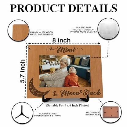 Grandma Pictures Frame, Mimi I Love You To The Moon & Back Photo Frame with Stand, Grandma Gifts From Grandson Granddaughter, Farmhouse Home Living Room Bedroom Office Decoration -a22 - color: Mimi