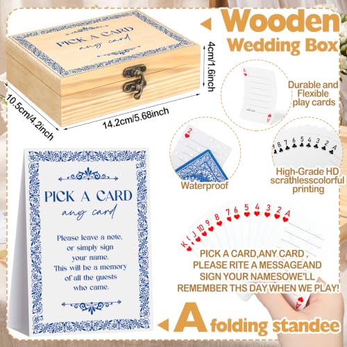 AceOrbit 57 Pack Blue Wedding Guest Book Playing Cards Set with Wooden Box - color: Blue, style: Classic