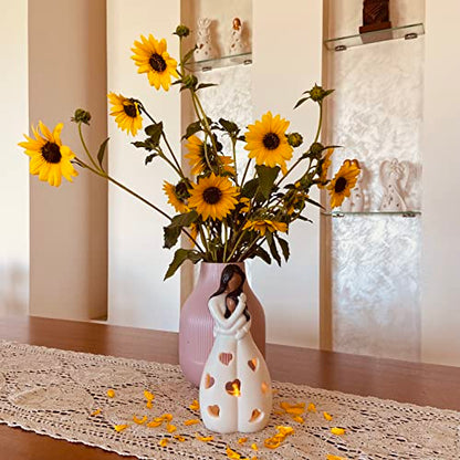 OakiWay Mother-Daughter Love Candle Holder Statue with Flickering LED Candle | Hand-Painted (Dark) - Unique Gifts for Mother's Day, Christmas, Birthday | Greeting Card Included - color: Mom & Daughter (Dark)