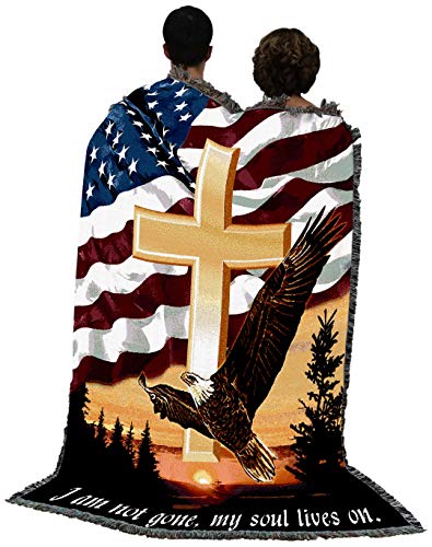 Pure Country Weavers I Am Not Gone My Soul Lives On Blanket Cross Eagle Flag - Sympathy Bereavement Gift Tapestry Throw Woven from Cotton - Made in the USA (72x54) - color: Soul Lives on Cross, size: 72" x 54"